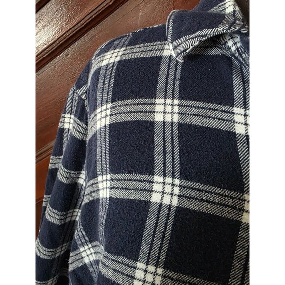 Lands End Womens Flannel Shirt 2X Navy & White Plaid Long Sleeve Button-Up Top - Picture 2 of 7